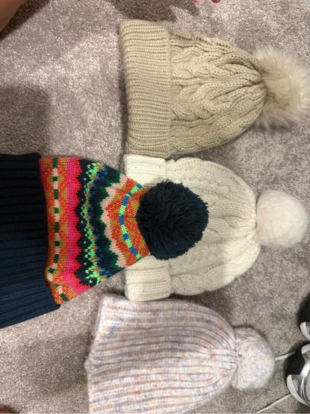 GAP Kids Pom Beanie Hat - Cream, Beige, Navy & Multicolor